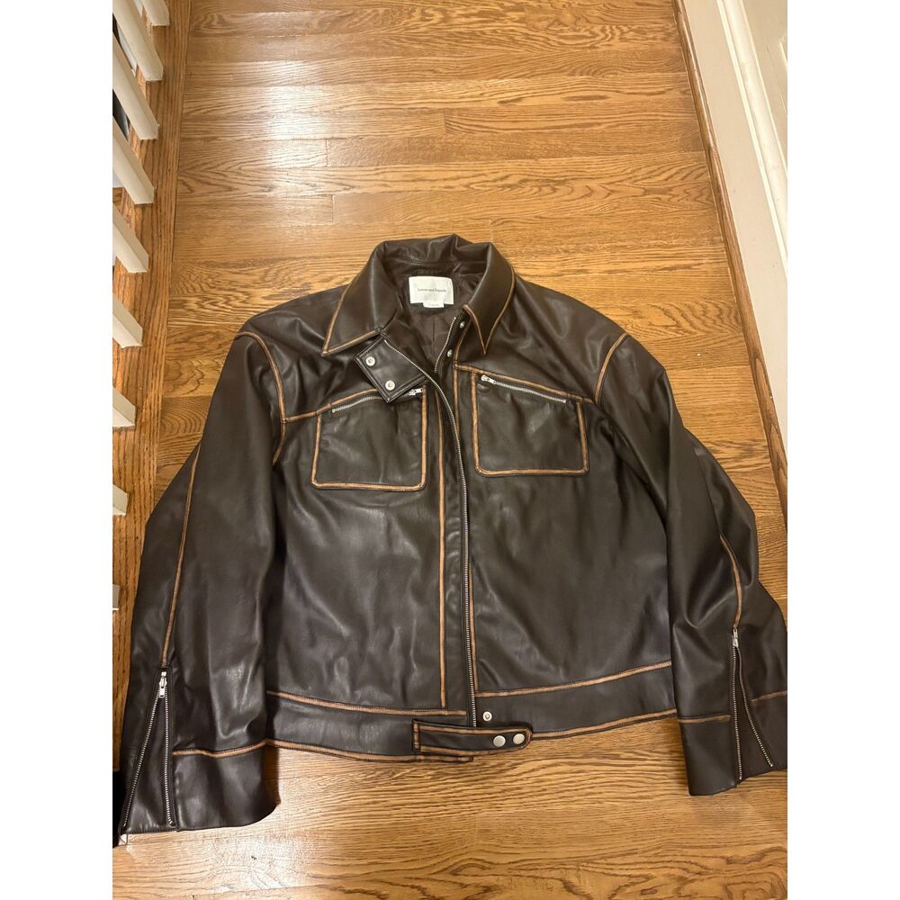 Lovers and Friends Brinley Faux Leather Jacket Brown Distressed Large Revolve - Picture 7 of 7